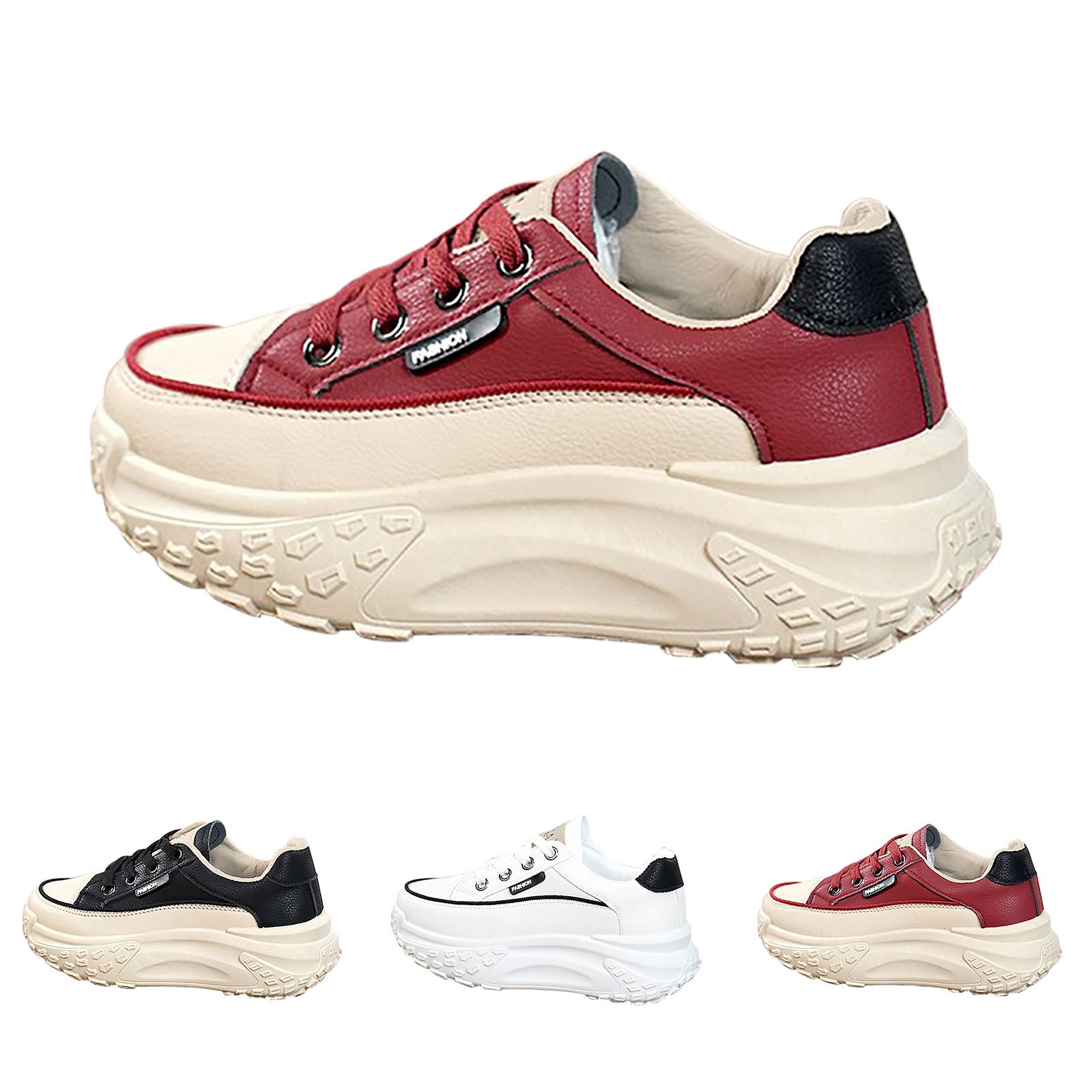 AUDeals Womens Leather Platform Sneakers High Heel Lace Up Chunky