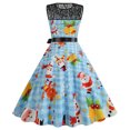 thumbnail image 4 of Fridja Mode Femmes Dentelle Ligne A Évasée Robe Vintage Bal Swing Sans Manches Imprimé Noël Xmas Robe de Fête, 4 of 9