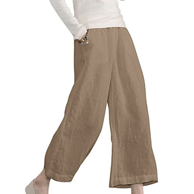 RKSTN Womens Pants Multiple Solid Color Cotton Linen Loose Casual Wide Leg Capris Loose Comfortable Pants