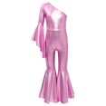 thumbnail image 1 of MSemis Girls Hippie Jumpsuit One Shoulder Flared Long Sleeve Bell-Bottom Pants Wide Leg Romper Disco Pink 8, 1 of 7
