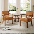 thumbnail image 2 of Ensemble de 2 Chaises de Salle à Manger Style Mi‐siècle Moderne – Cadre en Bois Robuste – Design Classique à Rayures Verticales – Capacité de 330 Lb – Sièges d'Appoint Confortables pour Salon et Balcon – Assemblage Facile – Brun – Lot de 2, 2 of 8