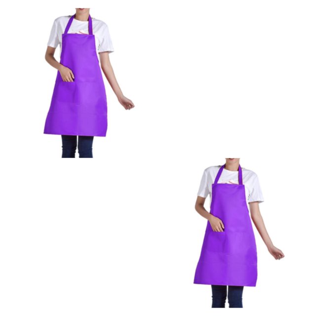 Decodeary 12pcs Woman Apron With Pockets Efficient And Stylish Cooking Companion Polyester Adjustable Half-length Adult Apron purple 2Set