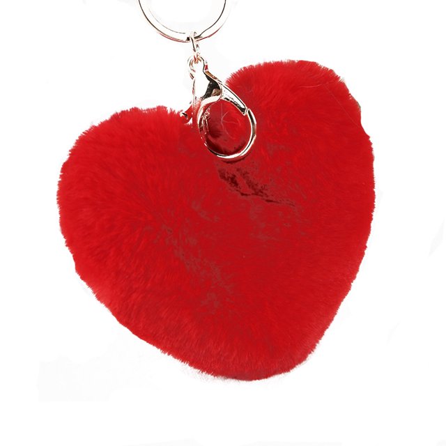 kurtrusly Hair Ball Heart Shape Pendant Handbag Keychain Key Buckle Ring Mobile Phone Hanging Decor