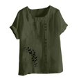thumbnail image 4 of QATAINLAV T-Shirts à Manches Courtes pour Femmes Mode T-Shirts à Imprimé Papillon Hauts Décontractés Coupe Ample Col Rond Blouse en Lin Tenues d'Été de Plage Rentrée des Classes Ventes Prime Vert Armée G, 4 of 5