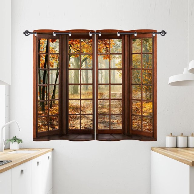 Sunset Kitchen Curtains Tropical Scenery Theme Seaside Night Palm Tree Beach Landscape Scene Print Pattern Rod Pocket Waterproof Window Drapes for Bathroom Bedroom Office 2 Panels 26 x 36 Inch