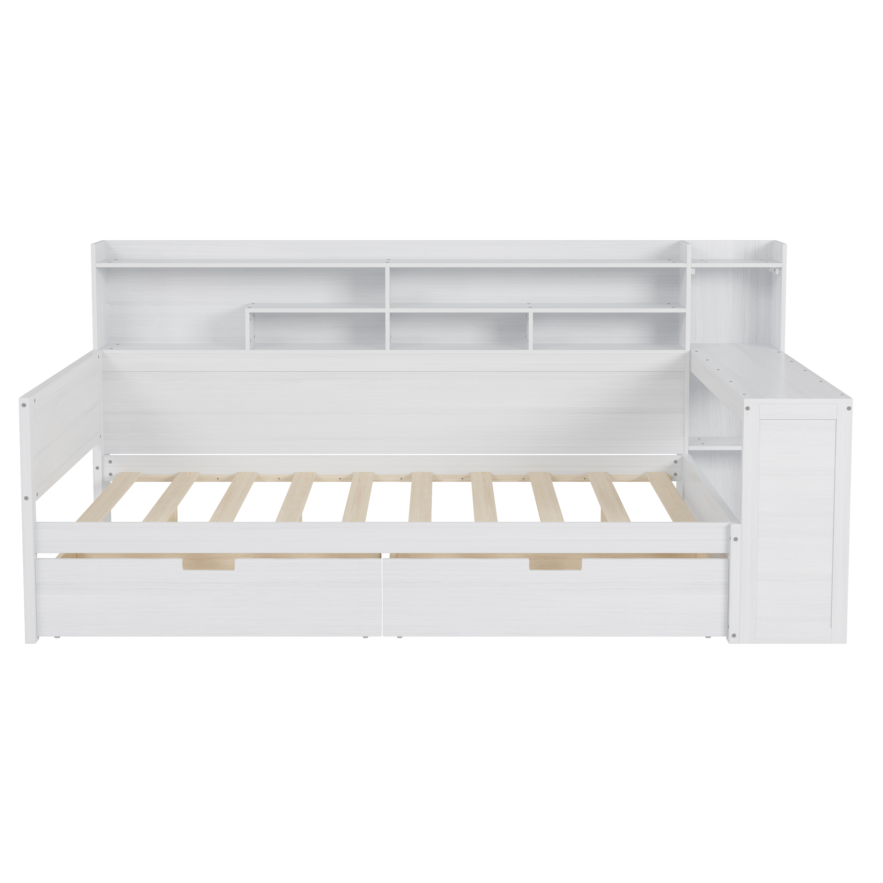 Homy Casa lit double 91,3 po avec tête de lit rangement, tiroirs et bureau latéral pour chambre d’enfant, blanc