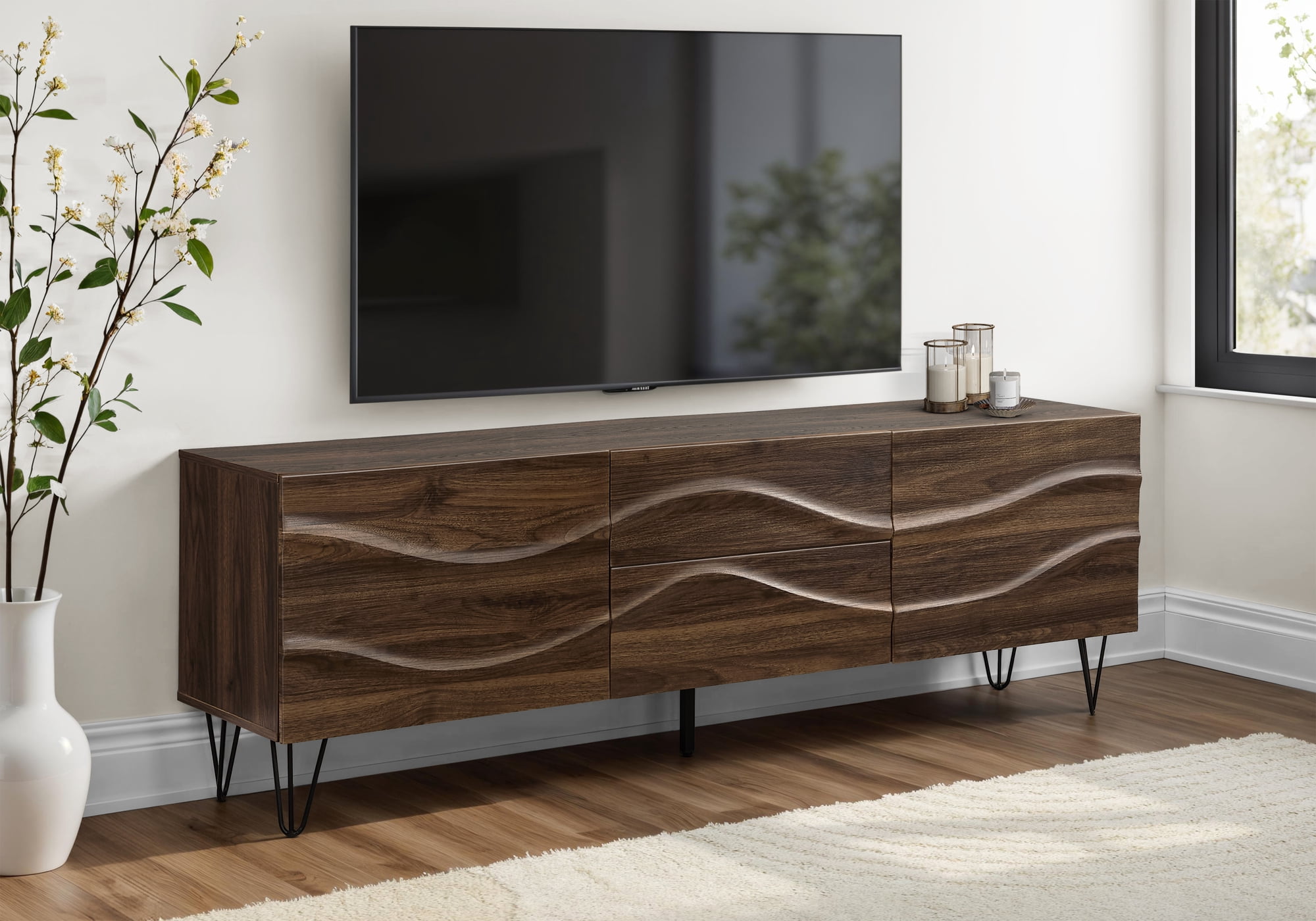 Monarch Specialties - Meuble Tv, 72 Pouces, Console, Centre De Divertissement Média, Armoire De Rangement, Tiroirs De Rangement, Chambre À Coucher, Salon, Stratifié Brun, Mid Century, Moderne