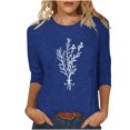 thumbnail image 1 of HKEJIAOI Chandail à Col Rond pour Femmes, Manches 3/4, T-Shirts Graphiques Mignons avec Fleurs, Haut d'Été Décontracté, A-Bleu G, 1 of 4
