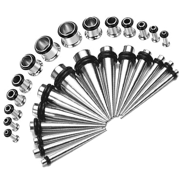 BodyJ4You Ensemble de 28 Pcs de Calibres Étirement d'Oreille 12G-0G Bouchons de Tunnel en Acier Chirurgical Effilés Ensemble de Raccords