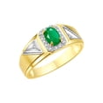thumbnail image 4 of RYLOS Men's Rings Yellow Gold Plated Silver Classic 7X5MM Oval Gemstone & Diamond Ring Emerald May Birthstone Rings For Men Size 12, 4 of 7