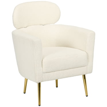 HOMCOM Modern Armchair with Detachable Headrest, Barrel Accent Chair, Cream