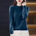 thumbnail image 2 of Moxiu Chandail en Tricot pour Femmes 2025 Automne Confort Décontracté Manches Longues Ample Col Rond Couleur Unie Chandail en Tricot de Base Chandails Hauts Bleu Foncé,TTG, 2 of 4