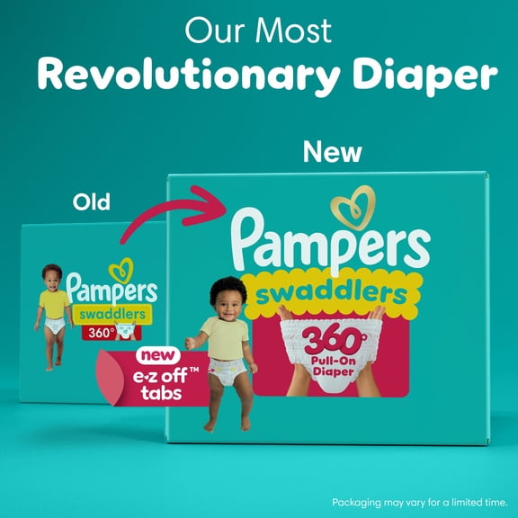 Pampers Diapers - Swaddlers 360° - Size 7, up to 100% Leakproof Comfy Dry Fit, EZ Off Tabs Designed for Easy Changes, Pull On Diaper