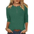 thumbnail image 1 of Yuyuzo Womens 3/4 Sleeve Tops Basic Button Crew Neck Solid Color Loose Fitted Tunics Tee Blouses, 1 of 5