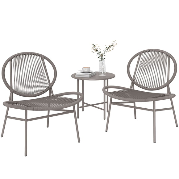 Outsunny Ensemble Bistro en Osier pour Patio avec Chaises Acapulco, Gris Pâle