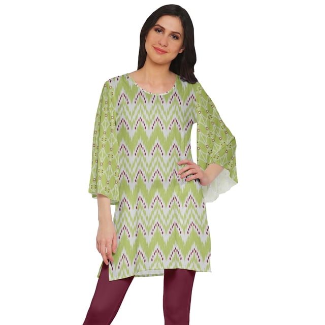 Moomaya Kurtis Courtes en Poly-Crêpe pour Femmes, Robe à Manches Kimono Imprimée, Haut Indien