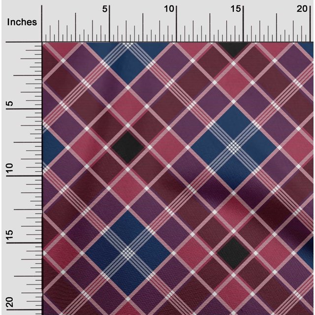 oneOone Tissu Polyester Lycra Tartan à Carreaux Imprimé 1 Yard 56 Pouces de Large