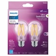 thumbnail image 4 of PHILIPS 8W (60W) A19 Medium Base Ultra Definition Bright White Filament Dimmable LED Light Bulbs - Clear Glass, 2 Pack, 4 of 6