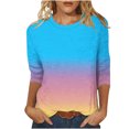 thumbnail image 1 of VSSSJ Hauts à Manches 3/4 pour Femmes Décontractés Tendance à Imprimé Dégradé Manches Raglan Col Ras du Cou Coupe Décontractée Tunique T-Shirt Respirant Bleu Pâle L, 1 of 5