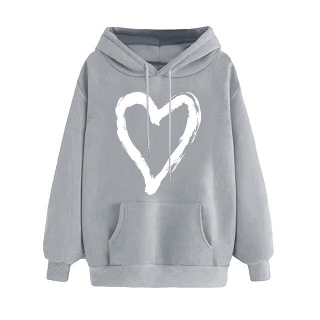 Plebaso Sweat à Capuche pour Femmes Mignon Cœur Manches Longues Décontracté avec Poches