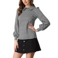 thumbnail image 4 of INSPIRE CHIC Womens' Peter Pan Collar Houndstooth Plaid Long Sleeve Button Back Blouses S Black, 4 of 6