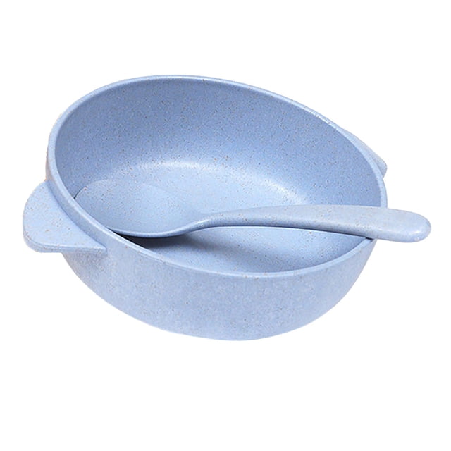 Harpily 50% Off Clear! Dinnerware 2Pcs/Set Baby Feeding Food Wheats Handled Bowl Spoon Training Tableware