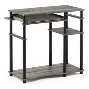 Bowery Hill Bureau d'ordinateur en bois avec bibliothèque en français Chêne gris/noir