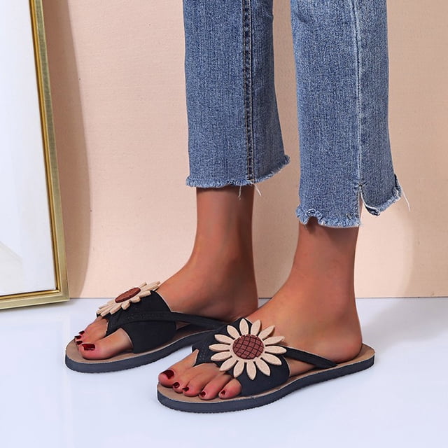 Dvkptbk Pantoufles pour Femmes Sandales de Plage Décontractées et Tendance en Suède à Fleurs à Bout Ouvert Plates Chaussures de Plage Chaussures pour Femmes