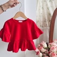 thumbnail image 1 of Shirts for Girls, Children Solid Color Loose Girl Ruffle Sleeve Round-Neck Blouses Western Style Top, 1 of 4