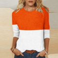 thumbnail image 2 of IROINID Hauts à Manches 3/4 Réduits pour Femmes T-shirt Imprimé Ample Blouse Mi-Longue Col Rond Hauts de Détente, Orange, 2 of 4