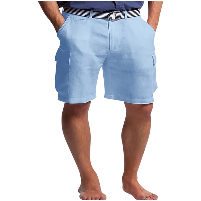 EOYWHK Cotton Linen Shorts for Men Straight Leg Shorts Soft Comfy Solid Color Sleepwear Bottom