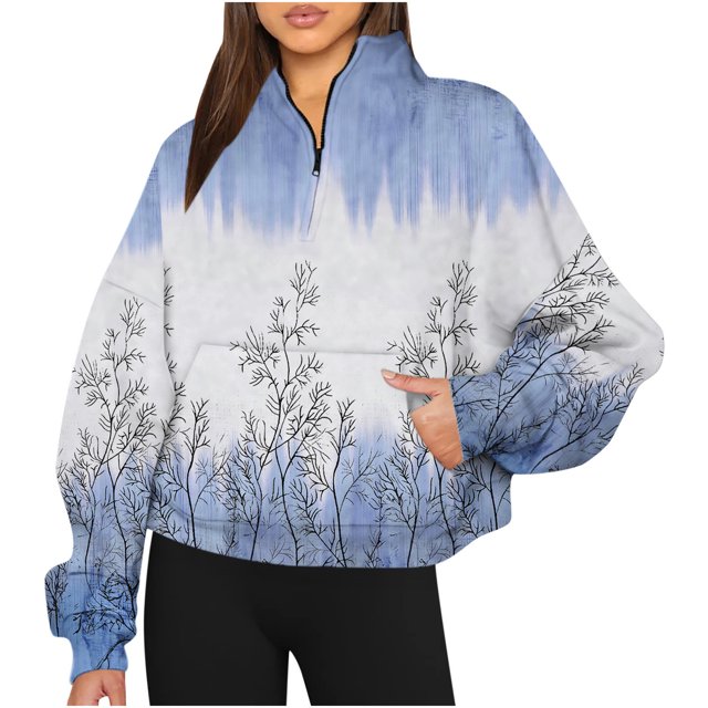 Sweats à Capuche Mode pour Femmes 2023, Sweatshirts Décontractés Sans Capuche, Manches Longues Imprimées, Demi-Zip, Col à Capuche, 50 % de Réduction, Costumes Halloween/noël