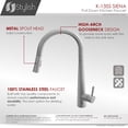 thumbnail image 3 of Stylish Siena 17 ¾" Ht Single Handle Brushed Stainless Steel Pull Down Kitchen Faucet K-135S, 3 of 14