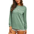 thumbnail image 3 of LUXUR T-shirt Femme Col Rond Tee-Shirt Couleur Unie Pull Décontracté Manches Longues Vert L, 3 of 5