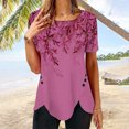 thumbnail image 4 of Pompotops T-shirt Ample Imprimé pour Femme, Boutons, Manches Courtes, Blouse à Col Rond, Hauts Décontractés, 4 of 7