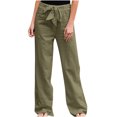 thumbnail image 1 of SHOPESSA Women Solid Color Cotton Linen Pants Sashes Straight Casual Long Pants Loose Fit Drawstring Trousers, 1 of 4