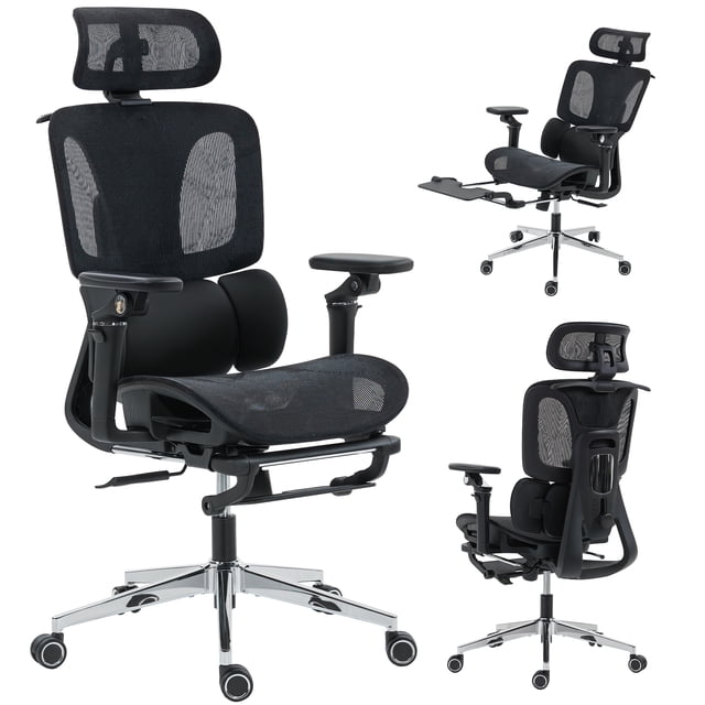HOMCOM Chaise de Bureau Ergonomique, Chaise d'Ordinateur en Maille avec Dossier Haut