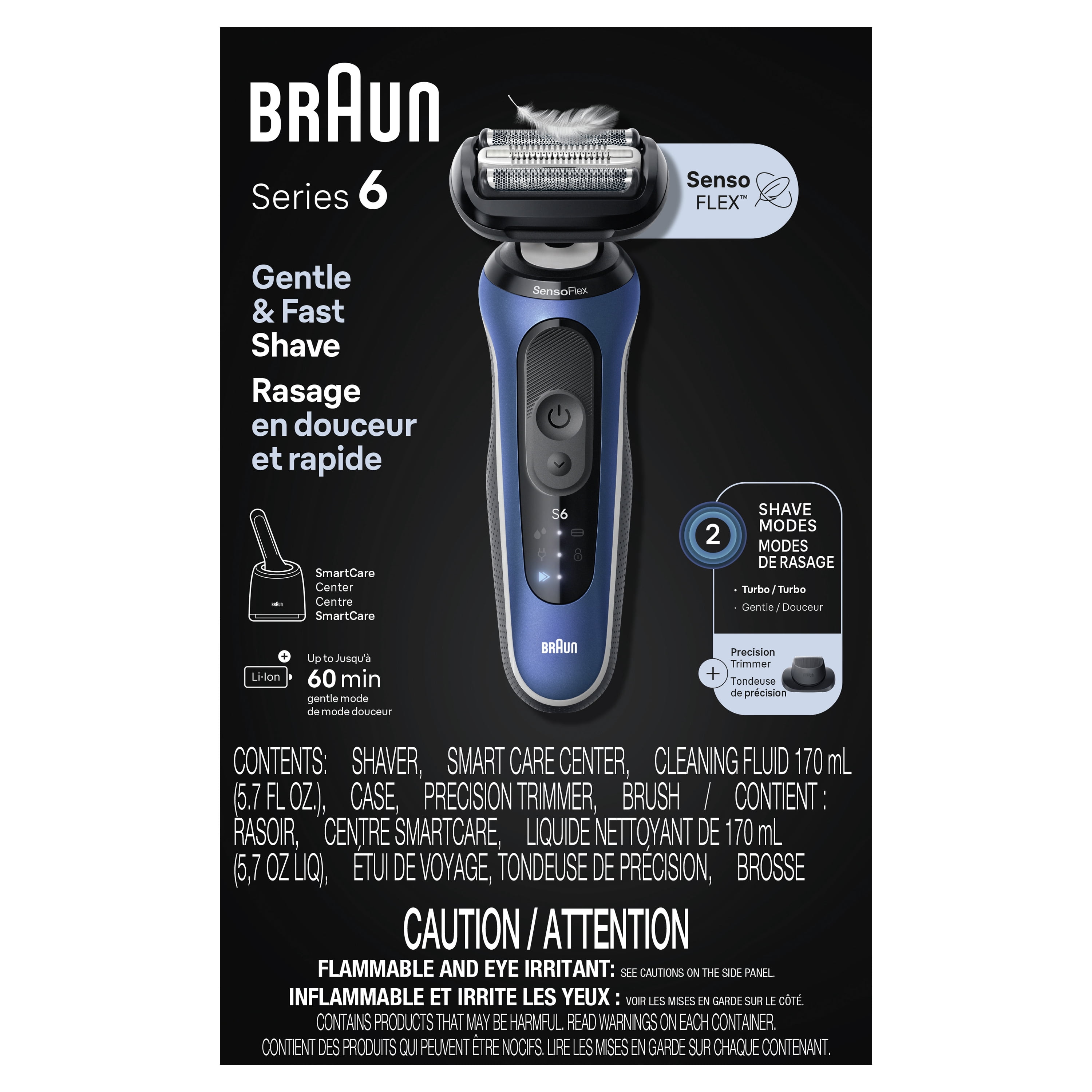 Braun Electric Shaver for Men, Series 6 6172cc, Wet & Dry Shave, Turbo & GentleShaving Modes, Foil Shaver, Engineered in Germany, Clean & Charge SmartCare CenterIncluded, with Precision Trimmer, Blue