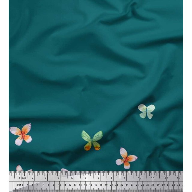 Soimoi Blue Moss Georgette Fabric Insect Panel Decor Fabric Printed BTY 42 Inch Wide