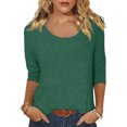thumbnail image 2 of 2025 Femmes Décontracté Uni Jr Automne Mode Couleur Imprimé Col Bas Femmes Hauts Spandex Coupe Manches 3/4 T Femmes Polyester Spandex Chemise Haut, 2 of 7