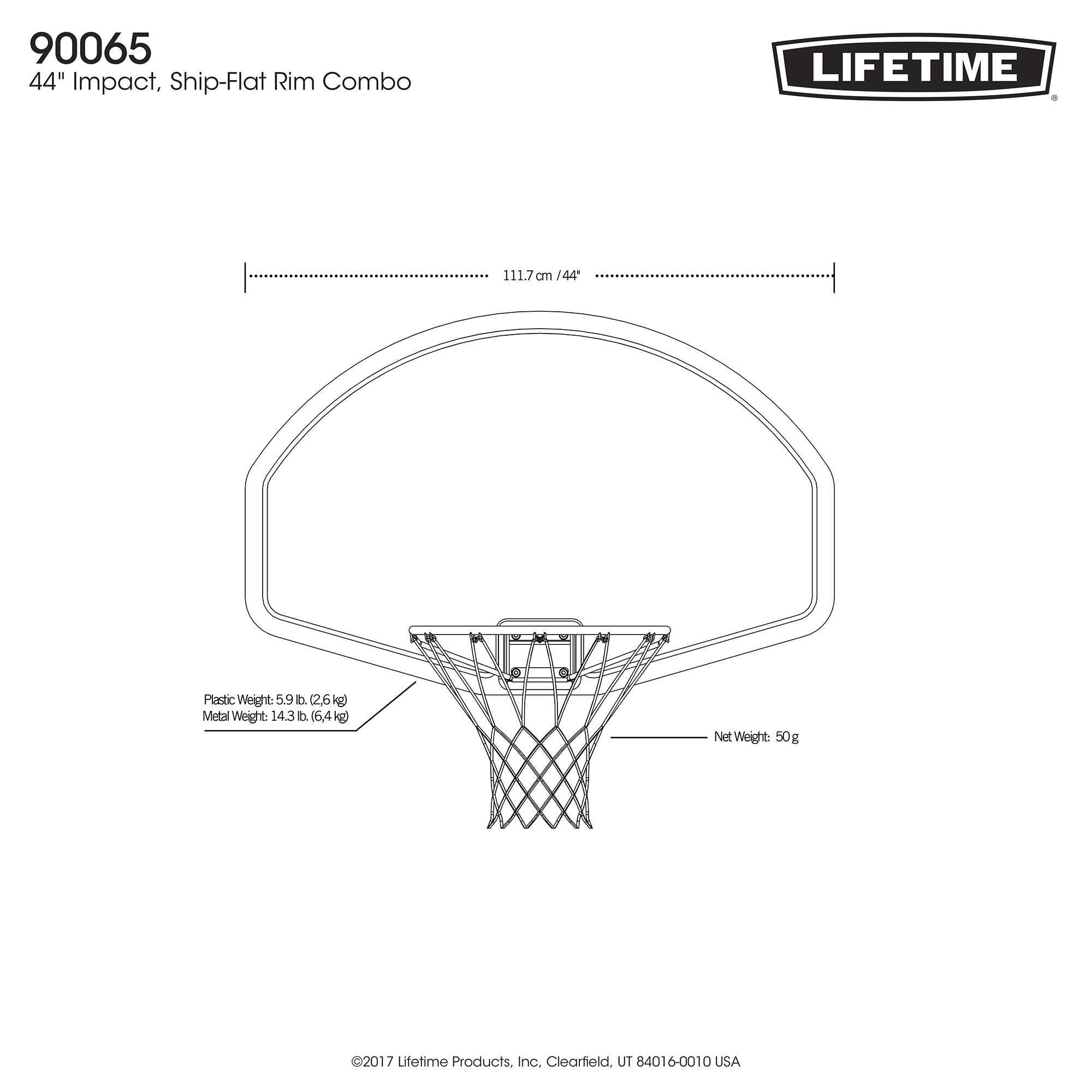 Combinaison de tableau arrière et cercle de basket-ball à vie (impact de 44 pouces)