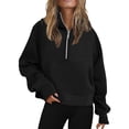 thumbnail image 2 of Half Zip Sweatshirt Women Plus Size Fleece Cropped Hoodies Pullover Fall Winter Warm Tops, 2 of 6