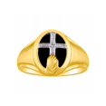 thumbnail image 1 of RYLOS Unisex Rings Yellow Gold Plated Silver Religious Cross Prayer Ring With Diamonds & Black Onyx Designer Jewelry Size 8, 1 of 6