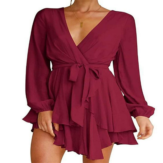 MesaSe Femmes Casual Manches Longues une Ligne Robe de Mode Bandage Couleur Unie Taille Haute Robe Volant