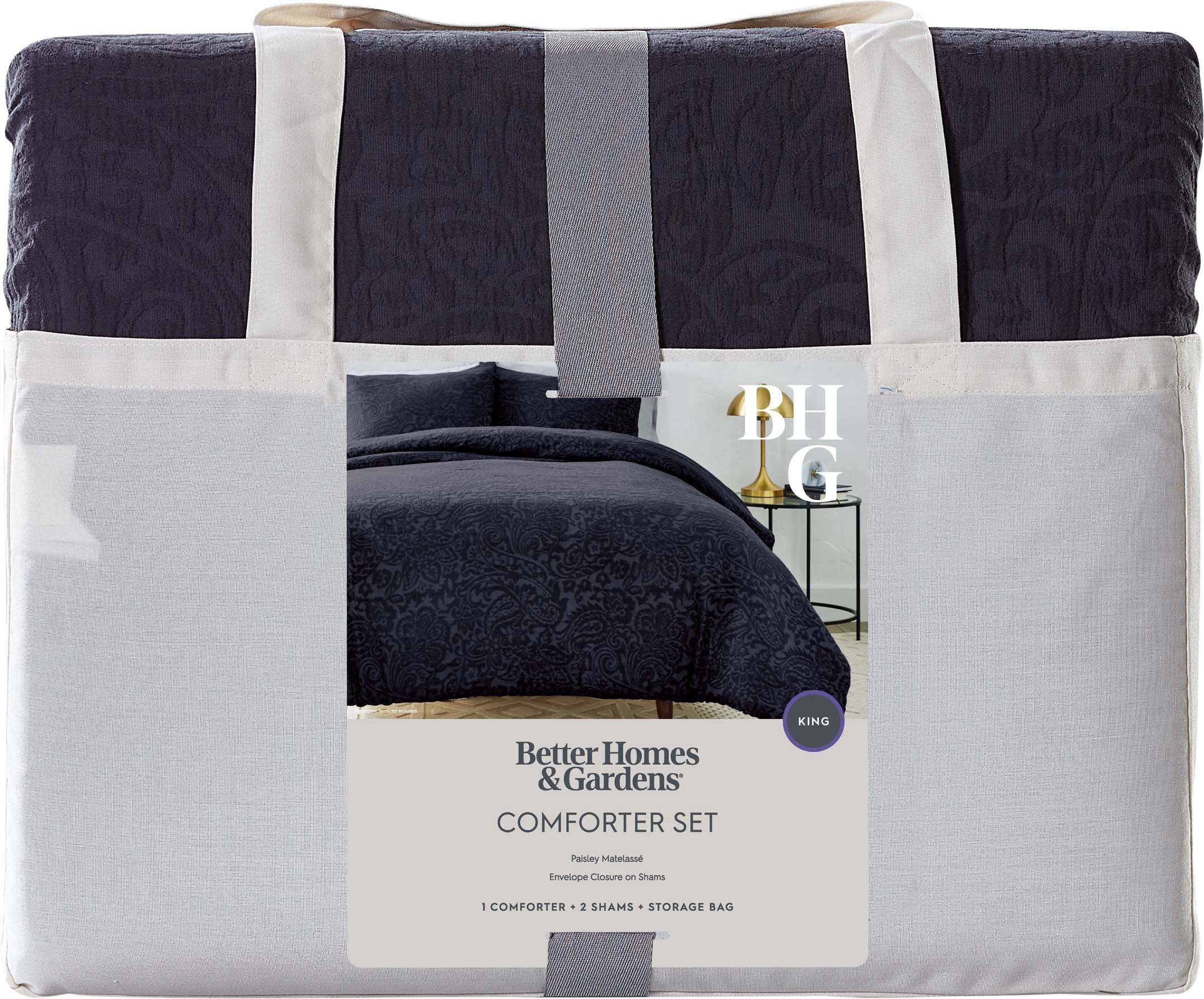 Ensemble de couette Better Homes & Gardens Paisley Matelassé, 3 pièces, gris, très grand lit, tous âges