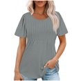 thumbnail image 1 of Penkiiy T-Shirts pour Femmes à Manches Courtes Plissés Chic Décontracté Col Rond Hauts d'Été Chemisiers L Gris, 1 of 8