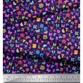 thumbnail image 3 of Soimoi Blue Poly Georgette Fabric Insect,Sun & Cartoon Alphabets Text Decor Fabric Printed BTY 52 Inch Wide, 3 of 3