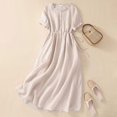 thumbnail image 4 of Staron Robes d'Été pour Femmes 2025 Tendance Bohème Coton Lin Robe d'Été Décontractée Été Unie Fluide Midi Plissée Col Rond Robes, 4 of 6