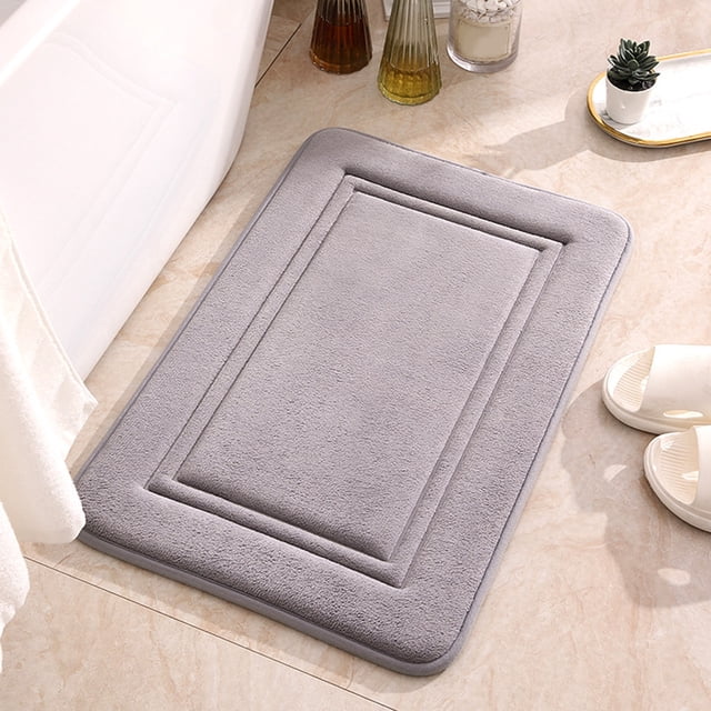 LSLJS Bath Rug Door Mat in grey, part of bathroom rug sets, featuring a light luxury memory foam design for absorbency and quick drying. The rectangular mat measures 40x60x0.25cm and is suitable for bathrooms, toilets, and entryways. It has a non-slip base and soft cushioning for comfort.