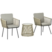 Outsunny 3 Piece Outdoor Bistro Set, Wicker Patio Furniture, Coffee